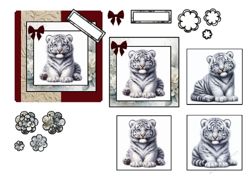 White Tiger Cub 3D Card Sheet