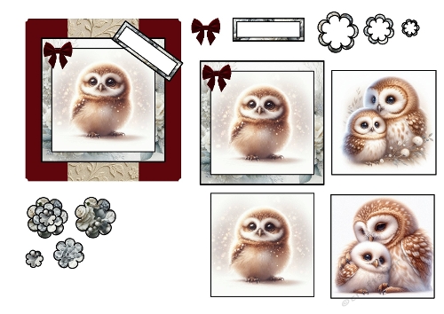 Owl Duo 3D Card Sheet  Cute Woodland Layers