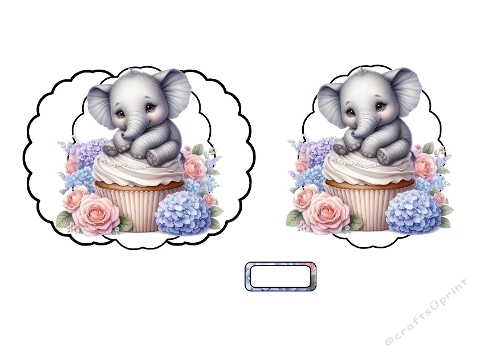 Baby Elephant Cupcake 3D Card Sheet Cute Pastel Layers