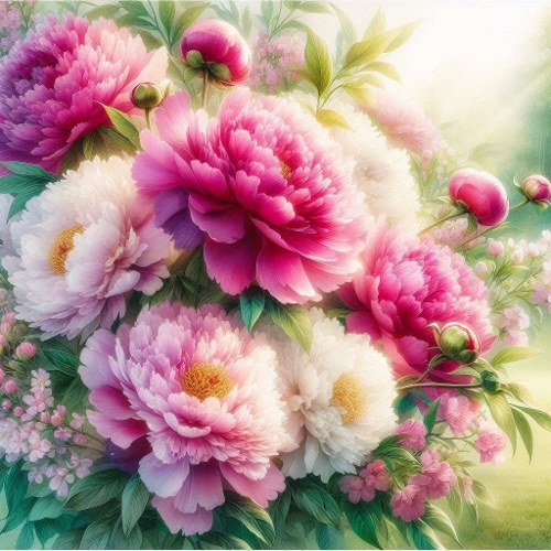 Aquarelle Peony Bouquet | Watercolor Pink & White Blossoms | Elegant Floral Art