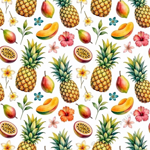 Aquarelle Tropical Fruit & Flower Pattern Watercolor Exotic Summer Design  Vibrant Botanical Art