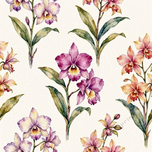 Aquarelle Orchid Garden Pattern Watercolor Pastel Orchids Elegant Botanical Design