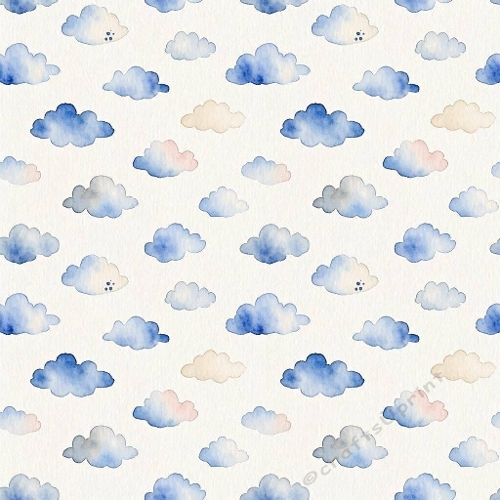 Aquarelle Soft Cloud Pattern Watercolor Blue & Peach Skies Calm Decorative Design