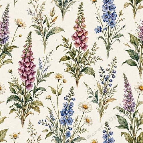 Wild English Garden Flowers Seamless Pattern  