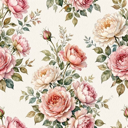 Luxury Botanical Watercolor Roses & Peonies Seamless Pattern 