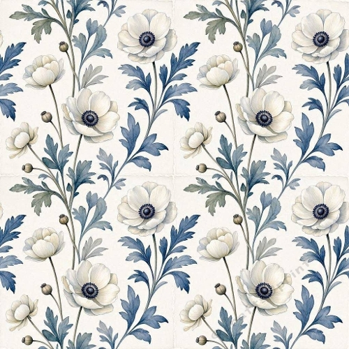 Luxury Watercolor Blue Anemone Seamless Pattern