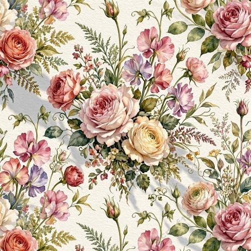 Romantic Cottage Garden Florals Roses, Sweet Peas & Ranunculus