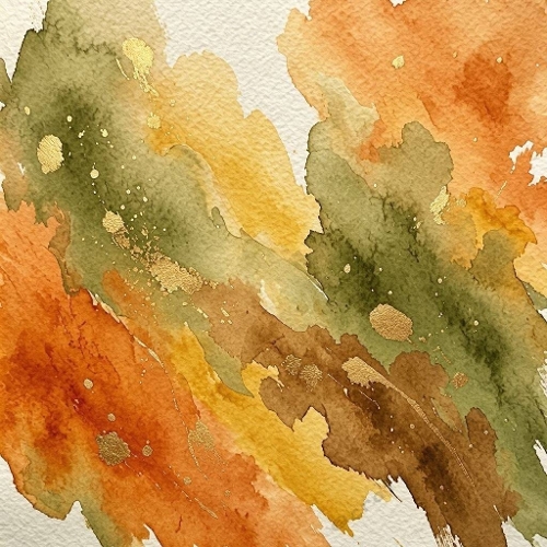 Autumn Watercolor Wash Burnt Orange, Olive Green & Ochre
