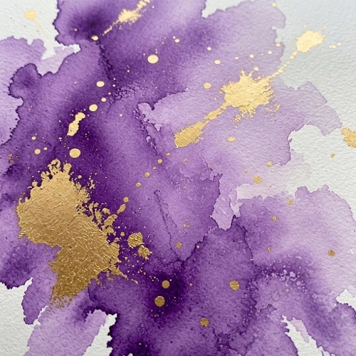 Royal Purple Watercolor Wash with Gold Splashes 