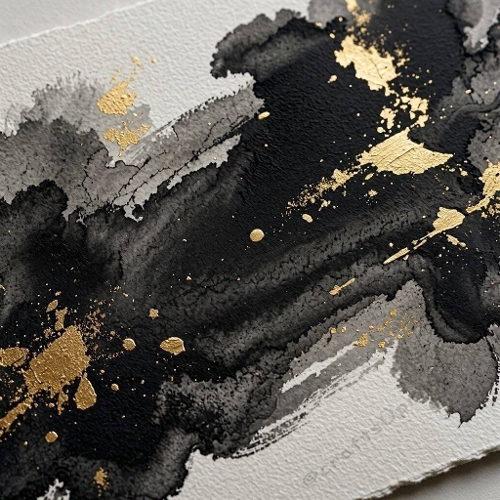 Soft Black & Gray Watercolor Wash with Gold Splashes