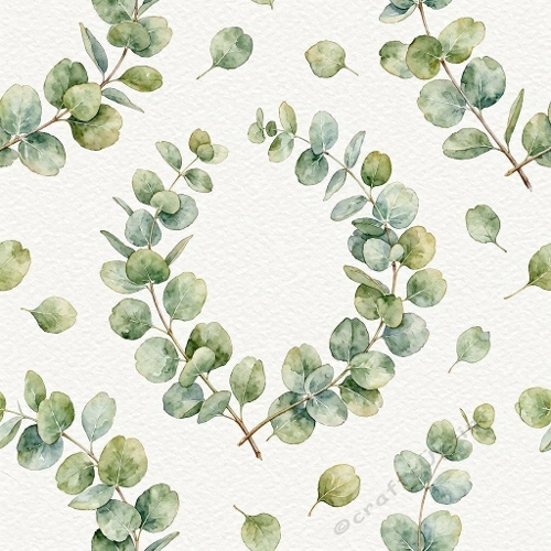 Watercolor Eucalyptus Wreath Fragments & Scattered Leaves 