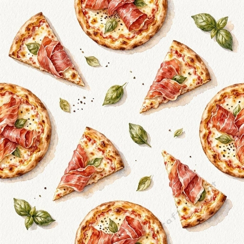 Fromagio & Ham Pizza Seamless Pattern