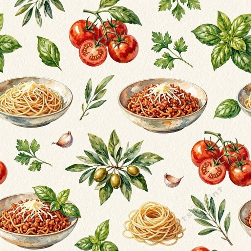 Bolognese Pasta Seamless Pattern 