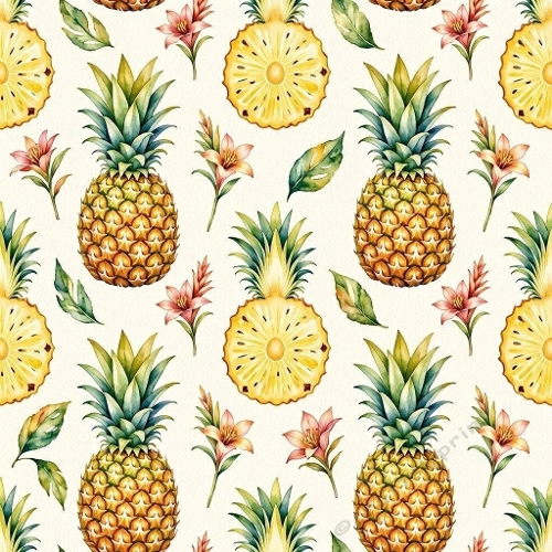 Pineapples & Tropical Florals Seamless Pattern 