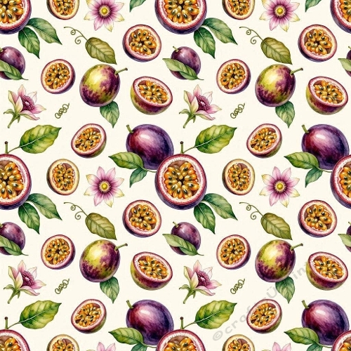 Passion Fruits & Passiflora Flowers Seamless Pattern 