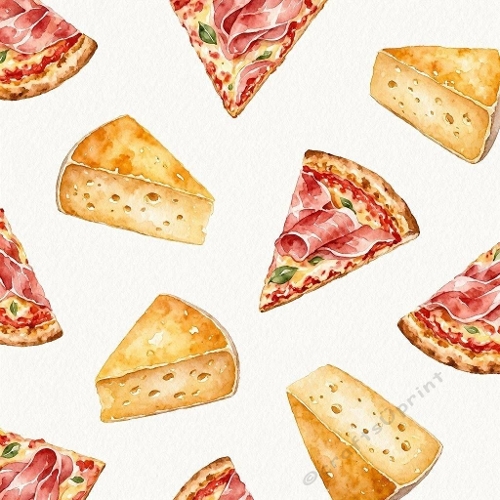  Pizza Slices & Cheese Wedges Seamless Pattern
