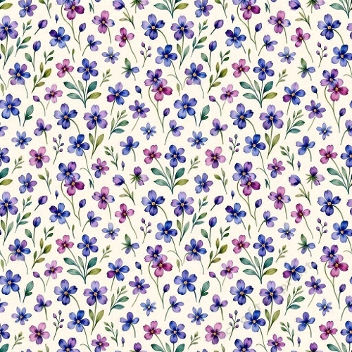  Purple & Blue Florals Seamless Pattern  Premium Aquarelle Design