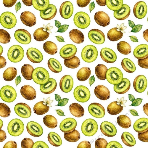 Kiwi Fruits & Leaves Seamless Pattern