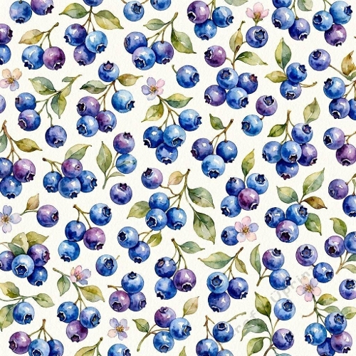 Blueberries & Leaves Seamless Pattern 