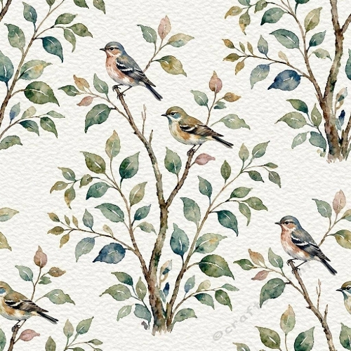  Birds on Branches Seamless Pattern 