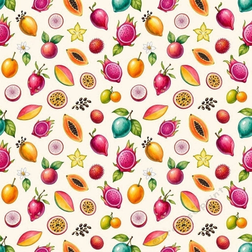  Exotic Fruits Seamless Pattern Premium Aquarelle Design