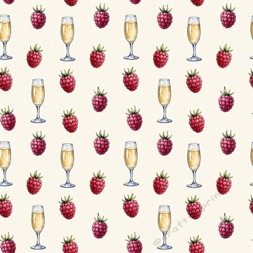 Raspberries & Champagne Glasses Seamless Pattern