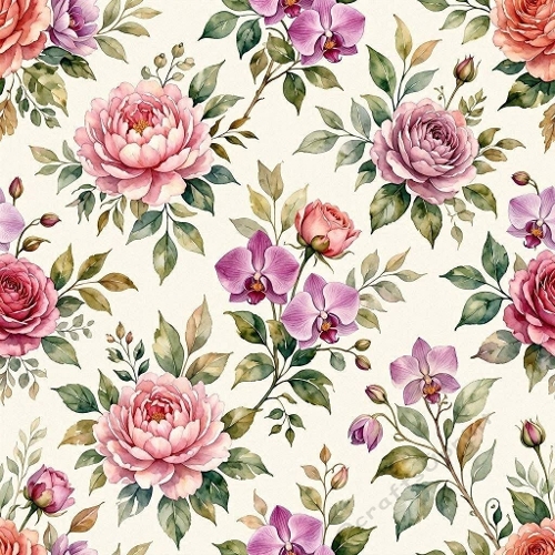 Peonies, Orchids & Roses Seamless Pattern
