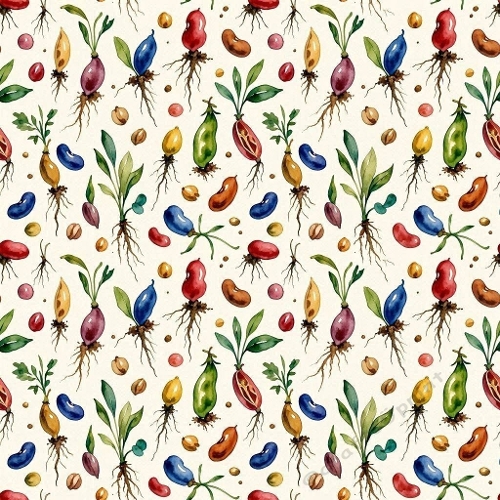 Colorful Root Vegetables & Seeds Seamless Pattern