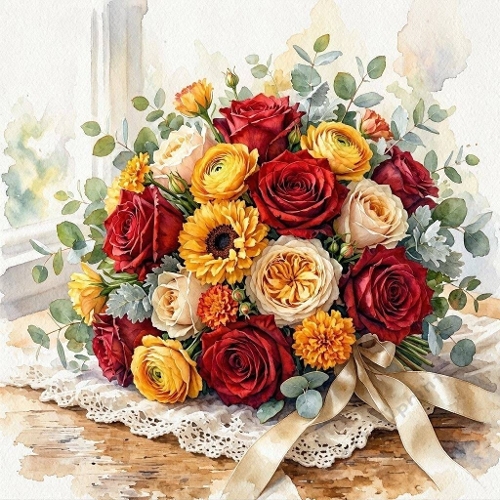 Roses, Gerberas & Eucalyptus