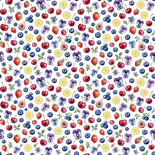 Cherries, Strawberries, Blueberries & Pansies