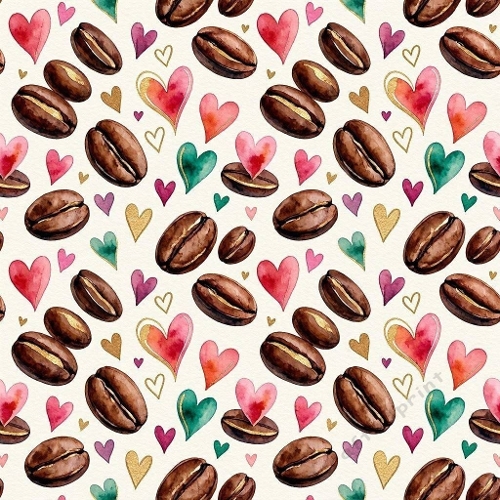 Luxury Coffee & Hearts Watercolor Wallpaper 