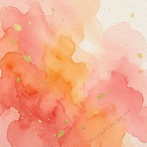 8K Watercolor Abstract Splash Pink Peach Coral & Gold