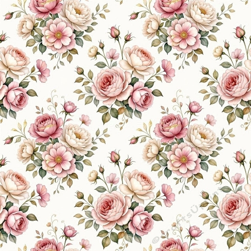 Floral Seamless Pattern 1024×1024 – Roses, Peonies & Daisies Watercolor Background for Crafts