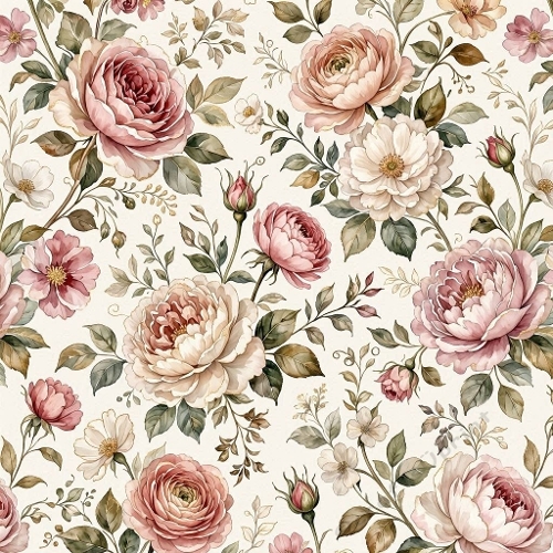 1024×1024 Vintage Floral Seamless Pattern – Roses & Peonies Botanical Background for Crafts