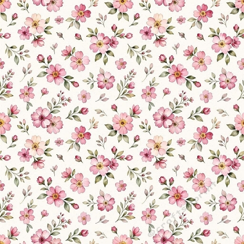 1024×1024 Pink Floral Seamless Pattern – Watercolor Flowers & Leaves Botanical Background for Crafts