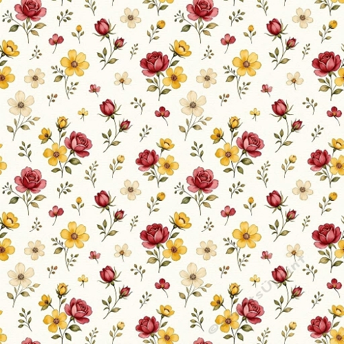 1024×1024 Red & Yellow Floral Seamless Pattern – Botanical Roses & Blossoms Background for Crafts