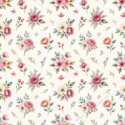 1024×1024 Watercolor Floral Seamless Pattern – Pink, Peach & Cream Flowers Botanical Background