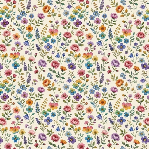 1024×1024 Multicolor Floral Seamless Pattern – Botanical Roses, Lavender & Blossoms Background for Crafts
