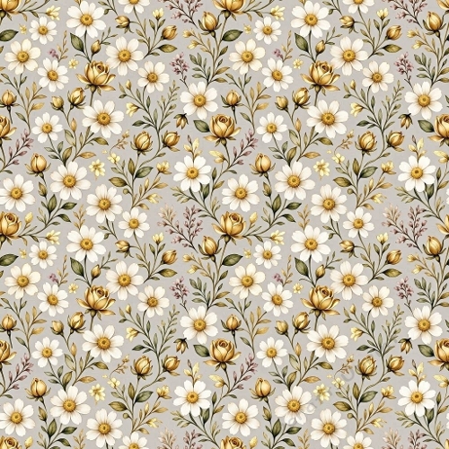 1024×1024 White Daisy & Golden Floral Seamless Pattern – Botanical Background for Crafts