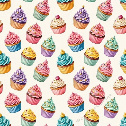 8K Watercolor Seamless Pattern Pastel Cupcakes with Sprinkles