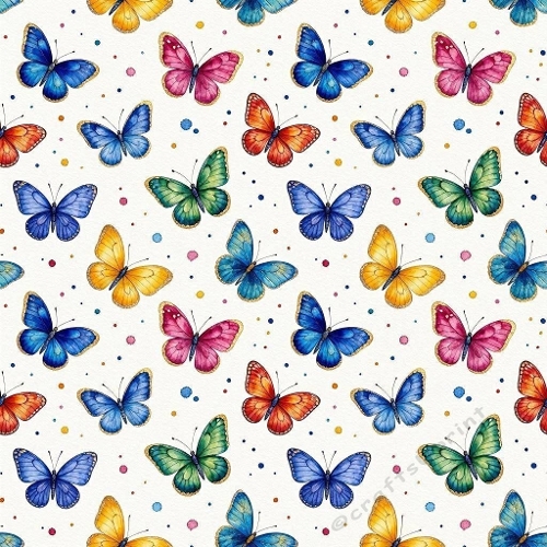 8K Watercolor Seamless Pattern Colorful Butterflies & Confetti Dots