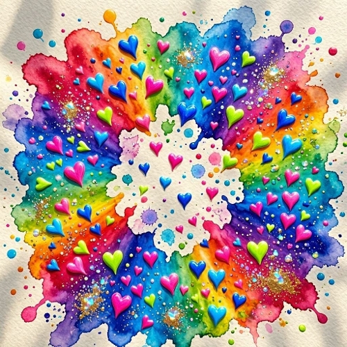 1024×1024 Rainbow Watercolor Hearts Seamless Pattern – Vibrant Abstract Artistic Background
