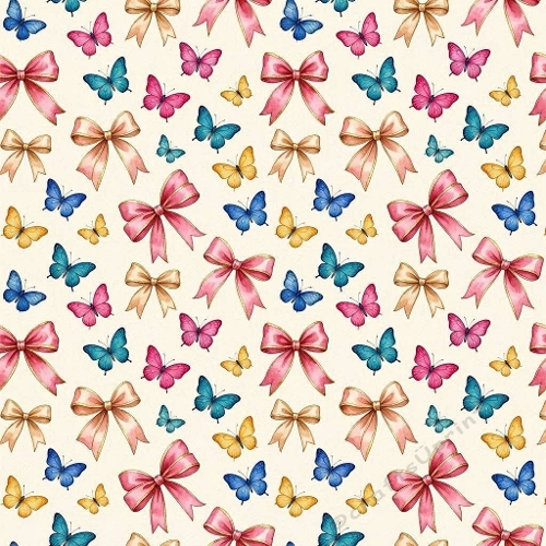 K Watercolor Seamless Pattern Colorful Butterflies & Decorative Bows