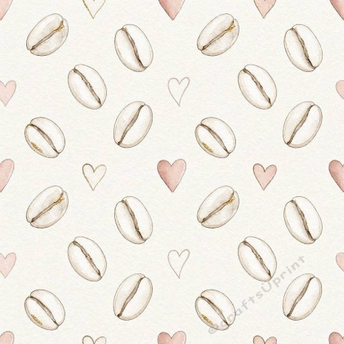 8K Watercolor Seamless Pattern Coffee Beans & Pink Hearts
