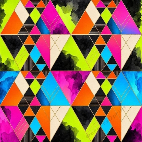 Neon Triangles & Gold Geometric Lines  Modern Abstract Aquarelle Design