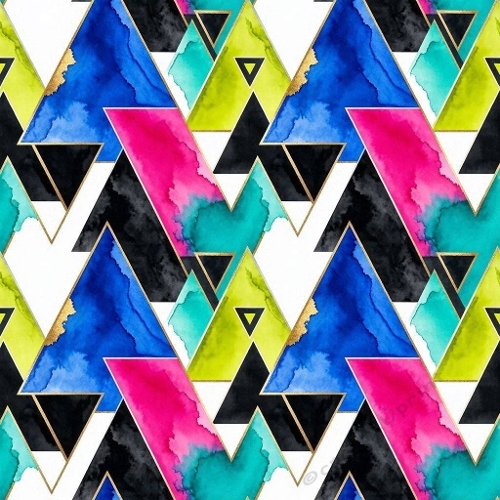 8K Watercolor Seamless Pattern Neon Geometric Triangles & Gold Outlines