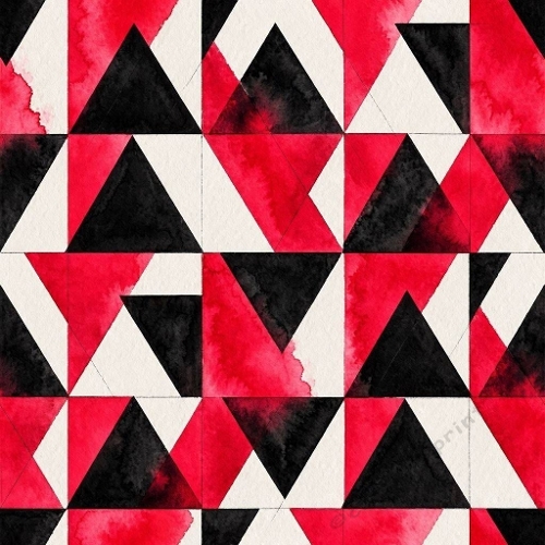 Red, Black & White Triangles  Modern Geometric Aquarelle Design