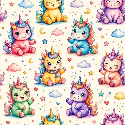 8K Watercolor Seamless Pattern  Baby Unicorns, Stars & Pastel Clouds