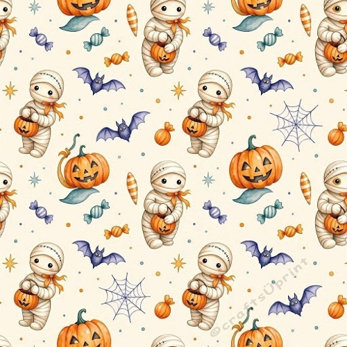 Cute Halloween Mummies, Pumpkins & Bats   Playful Spooky Aquarelle Design