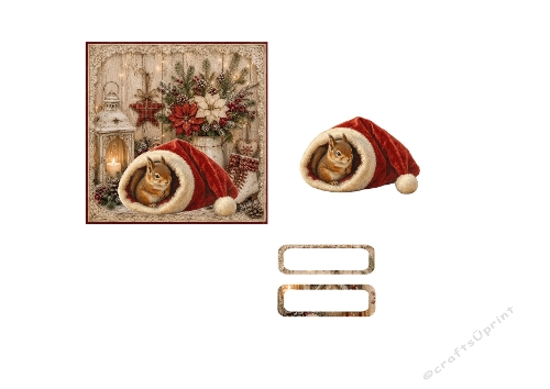 Cute Squirrel in Santa Hat 3D Decoupage Card Making Sheet Vintage Christmas Topper Printable Holiday Craft Set
